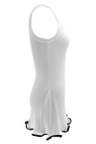 Blue Sexy Solid Color Patchwork Backless U Neck Vest Dresses