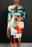 Light Color Casual Floral Print Leopard Contrast O Neck Printed Dresses