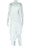 Black Sexy Solid Color Hollow Out Ruched Asymmetrical Collar Irregular Dresses
