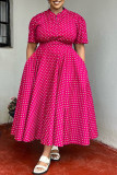 Blue Casual Daily Print Basic V Neck Long Plus Size Dresses