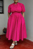 Blue Casual Daily Print Basic V Neck Long Plus Size Dresses