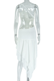 Black Sexy Solid Color Hollow Out Ruched Asymmetrical Collar Irregular Dresses