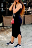 Tangerine Red Sexy Print Slit Strapless Long Dresses