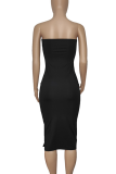 Tangerine Red Sexy Print Slit Strapless Long Dresses