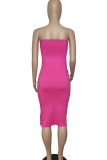 Tangerine Red Sexy Print Slit Strapless Long Dresses