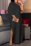 Purple Elegant Solid Color Slit Oblique Collar Long Dresses