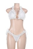 Black Hot Solid Color Stringy Selvedge Belted Swimwears (Without Paddings)