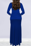 Ink Green Elegant Solid Color Hollow Out Hot Drill O Neck Long Dresses