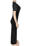 Black Gold Elegant Slit Hot Drill O Neck Long Dresses