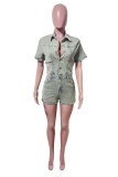 Light Color Casual Daily Solid Color Buttons Turndown Collar Short Sleeve Regular Denim Romper