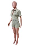 Light Color Casual Daily Solid Color Buttons Turndown Collar Short Sleeve Regular Denim Romper