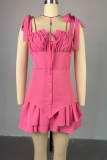 Red Sexy Solid Color Buckle Strap Design Spaghetti Strap Mini Dresses