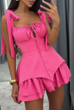 Red Sexy Solid Color Buckle Strap Design Spaghetti Strap Mini Dresses