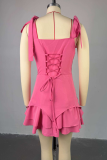 Red Sexy Solid Color Buckle Strap Design Spaghetti Strap Mini Dresses