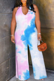Light Color Casual Print Backless Halter Loose Jumpsuits