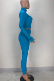 Blue Fashion Sexy adult Ma'am Letter Solid Two Piece Suits pencil Long Sleeve Two Pieces