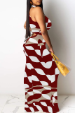 White Sexy Print Hollow Out O Neck Long Dresses