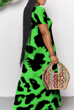 Fluorescent Yellow Casual Print Patchwork Off Shoulder Long Dresses