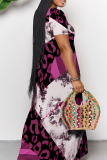 Fluorescent Yellow Casual Print Patchwork Off Shoulder Long Dresses