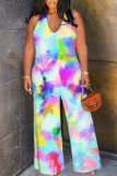 Light Color Casual Print Backless Halter Loose Jumpsuits