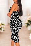 Stripe Sexy Print Patchwork Spaghetti Strap Wrapped Skirt Dresses