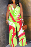 Light Color Casual Print Backless Halter Loose Jumpsuits