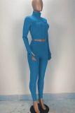 Blue Fashion Sexy adult Ma'am Letter Solid Two Piece Suits pencil Long Sleeve Two Pieces