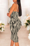 Stripe Sexy Print Patchwork Spaghetti Strap Wrapped Skirt Dresses