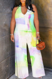 Light Color Casual Print Backless Halter Loose Jumpsuits