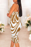 Stripe Sexy Print Patchwork Spaghetti Strap Wrapped Skirt Dresses