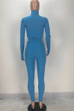 Blue Fashion Sexy adult Ma'am Letter Solid Two Piece Suits pencil Long Sleeve Two Pieces