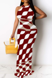 White Sexy Print Hollow Out O Neck Long Dresses
