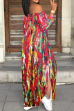 Light Purple Casual Print Slit Off Shoulder Long Dresses