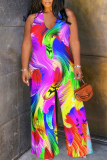 Light Color Casual Print Backless Halter Loose Jumpsuits