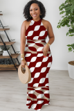 White Sexy Print Hollow Out O Neck Long Dresses