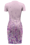 White Sexy Print Slit O Neck Irregular Dresses