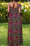 Multicolor Sexy Print Patchwork Spaghetti Strap Long Plus Size Dresses