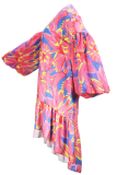 Pink Sexy Print Patchwork Cardigan Collar Plus Size Overcoat