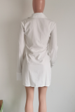 Black Casual Solid Color Buckle Slit Shirt Collar Shirt Dresses