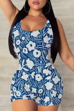 White Sexy Print Patchwork U Neck Skinny Rompers