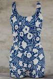 White Sexy Print Patchwork U Neck Skinny Rompers