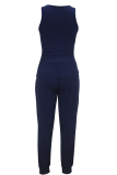 Tibetan Blue Casual Solid Color Pocket Lace Up U Neck Sleeveless Two Pieces