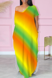 Baby Blue Casual Print Pocket Slit V Neck Long Dresses