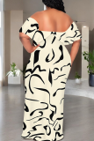 Apricot Casual Print Patchwork Off Shoulder Long Dresses