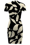 White Sexy Print Slit O Neck Irregular Dresses