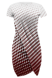 White Sexy Print Slit O Neck Irregular Dresses