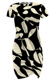 White Sexy Print Slit O Neck Irregular Dresses