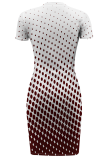 White Sexy Print Slit O Neck Irregular Dresses
