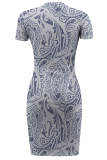 White Sexy Print Slit O Neck Irregular Dresses