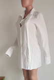 Black Casual Solid Color Buckle Slit Shirt Collar Shirt Dresses